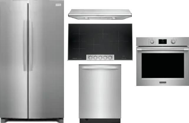 5 Piece Package Includes Refrigerator, Cooktop, Wall Oven, Hood And Dishwasher