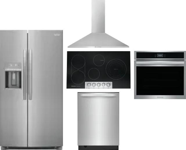 5 Piece Package Includes Refrigerator, Cooktop, Wall Oven, Hood And Dishwasher