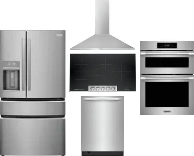 5 Piece Package Includes Refrigerator, Cooktop, Wall Oven, Hood And Dishwasher
