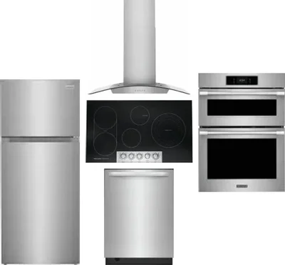 5 Piece Package Includes Refrigerator, Cooktop, Wall Oven, Hood And Dishwasher
