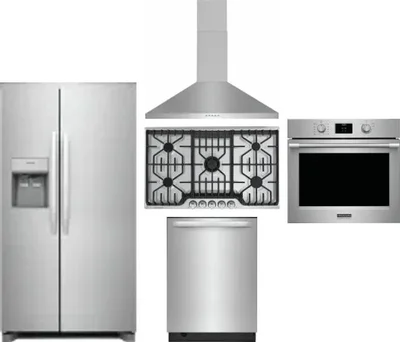 5 Piece Package Includes Refrigerator, Cooktop, Wall Oven, Hood And Dishwasher