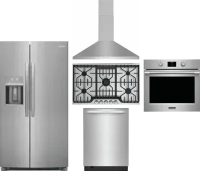 5 Piece Package Includes Refrigerator, Cooktop, Wall Oven, Hood And Dishwasher