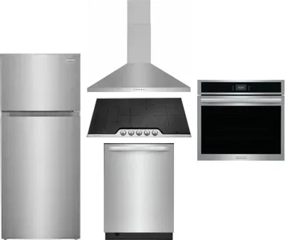 5 Piece Package Includes Refrigerator, Cooktop, Wall Oven, Hood And Dishwasher