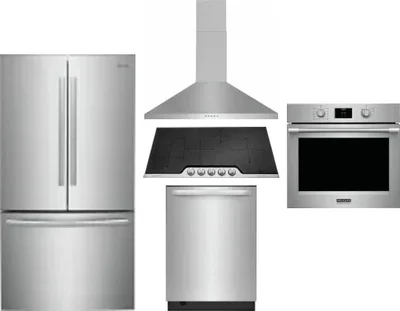 5 Piece Package Includes Refrigerator, Cooktop, Wall Oven, Hood And Dishwasher