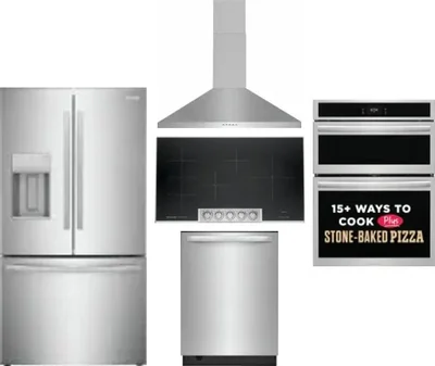 5 Piece Package Includes Refrigerator, Cooktop, Wall Oven, Hood And Dishwasher