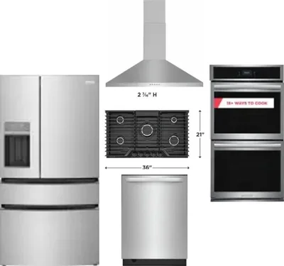5 Piece Package Includes Refrigerator, Cooktop, Wall Oven, Hood And Dishwasher