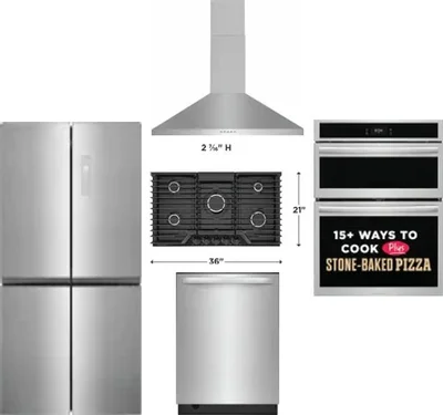 5 Piece Package Includes Refrigerator, Cooktop, Wall Oven, Hood And Dishwasher
