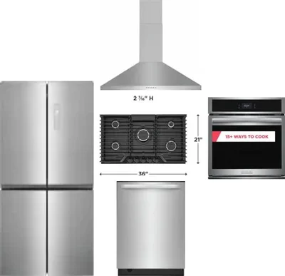 5 Piece Package Includes Refrigerator, Cooktop, Wall Oven, Hood And Dishwasher