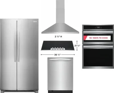 5 Piece Package Includes Refrigerator, Cooktop, Wall Oven, Hood And Dishwasher