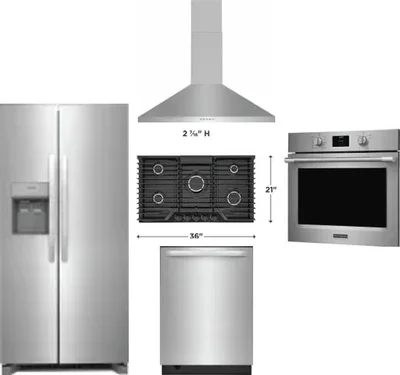 5 Piece Package Includes Refrigerator, Cooktop, Wall Oven, Hood And Dishwasher
