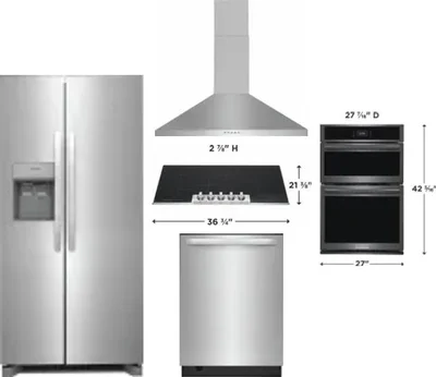 5 Piece Package Includes Refrigerator, Cooktop, Wall Oven, Hood And Dishwasher
