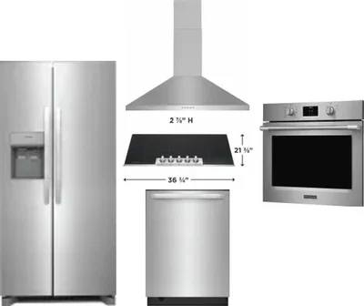 5 Piece Package Includes Refrigerator, Cooktop, Wall Oven, Hood And Dishwasher