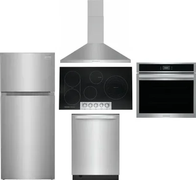 5 Piece Package Includes Refrigerator, Cooktop, Wall Oven, Hood And Dishwasher