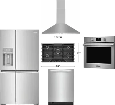 5 Piece Package Includes Refrigerator, Cooktop, Wall Oven, Hood And Dishwasher