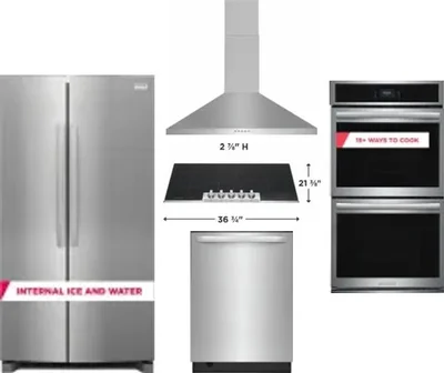 5 Piece Package Includes Refrigerator, Cooktop, Wall Oven, Hood And Dishwasher