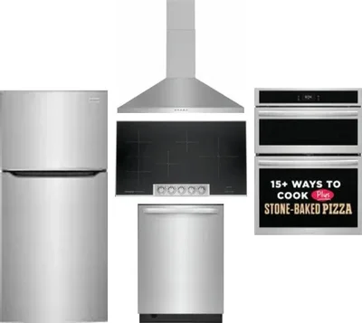 5 Piece Package Includes Refrigerator, Cooktop, Wall Oven, Hood And Dishwasher