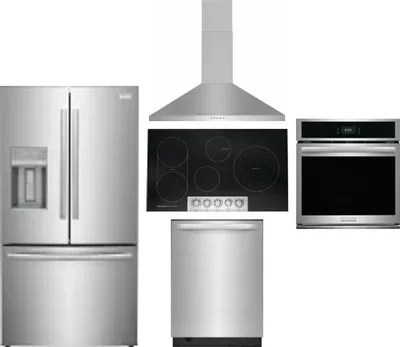 5 Piece Package Includes Refrigerator, Cooktop, Wall Oven, Hood And Dishwasher