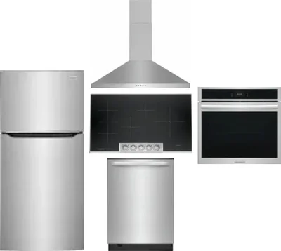 5 Piece Package Includes Refrigerator, Cooktop, Wall Oven, Hood And Dishwasher