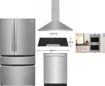 5 Piece Package Includes Refrigerator, Cooktop, Wall Oven, Hood And Dishwasher