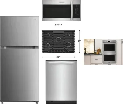5 Piece Package Includes Refrigerator, Cooktop, Wall Oven, Microwave And Dishwasher