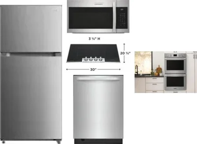 5 Piece Package Includes Refrigerator, Cooktop, Wall Oven, Microwave And Dishwasher
