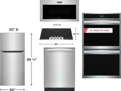 5 Piece Package Includes Refrigerator, Cooktop, Wall Oven, Microwave And Dishwasher