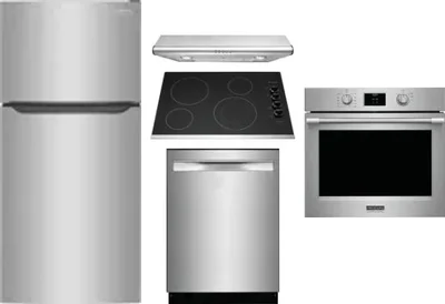 5 Piece Package Includes Refrigerator, Cooktop, Wall Oven, Hood And Dishwasher