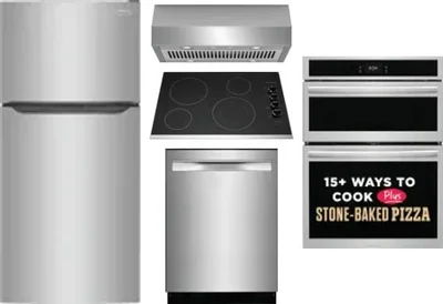 5 Piece Package Includes Refrigerator, Cooktop, Wall Oven, Hood And Dishwasher