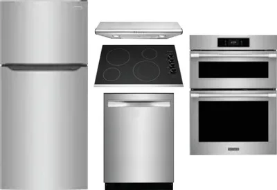 5 Piece Package Includes Refrigerator, Cooktop, Wall Oven, Hood And Dishwasher