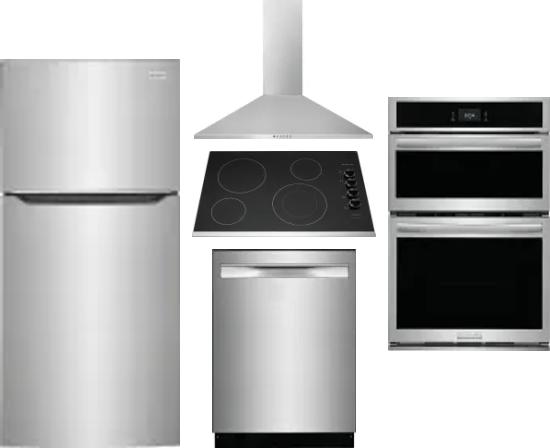 5 Piece Package Includes Refrigerator, Cooktop, Wall Oven, Hood And Dishwasher