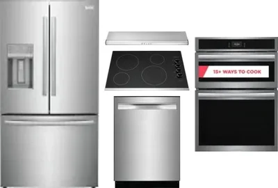 5 Piece Package Includes Refrigerator, Cooktop, Wall Oven, Hood And Dishwasher