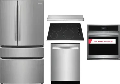 5 Piece Package Includes Refrigerator, Cooktop, Wall Oven, Hood And Dishwasher