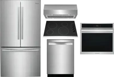 5 Piece Package Includes Refrigerator, Cooktop, Wall Oven, Hood And Dishwasher