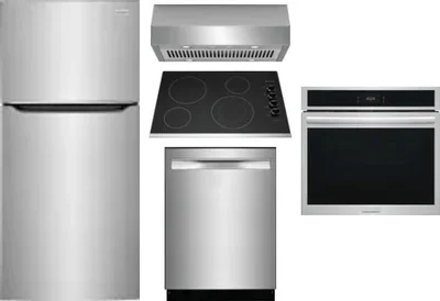 5 Piece Package Includes Refrigerator, Cooktop, Wall Oven, Hood And Dishwasher