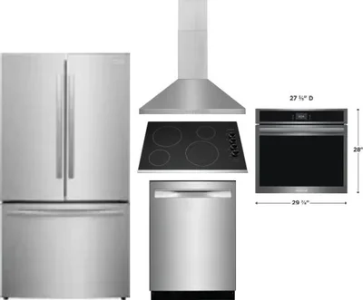 5 Piece Package Includes Refrigerator, Cooktop, Wall Oven, Hood And Dishwasher
