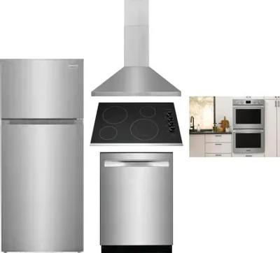 5 Piece Package Includes Refrigerator, Cooktop, Wall Oven, Hood And Dishwasher