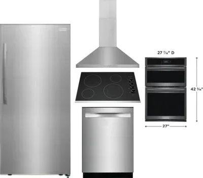 5 Piece Package Includes Refrigerator, Cooktop, Wall Oven, Hood And Dishwasher