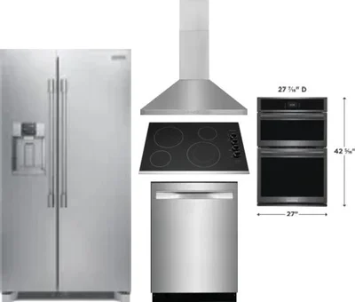 5 Piece Package Includes Refrigerator, Cooktop, Wall Oven, Hood And Dishwasher