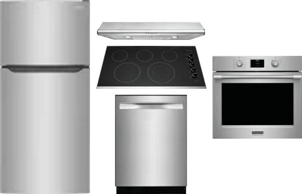 5 Piece Package Includes Refrigerator, Cooktop, Wall Oven, Hood And Dishwasher