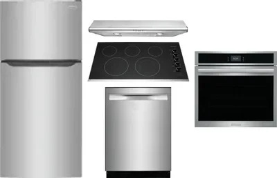 5 Piece Package Includes Refrigerator, Cooktop, Wall Oven, Hood And Dishwasher