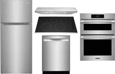 5 Piece Package Includes Refrigerator, Cooktop, Wall Oven, Hood And Dishwasher