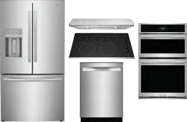 5 Piece Package Includes Refrigerator, Cooktop, Wall Oven, Hood And Dishwasher