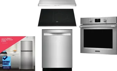 5 Piece Package Includes Refrigerator, Cooktop, Wall Oven, Hood And Dishwasher