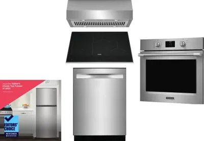 5 Piece Package Includes Refrigerator, Cooktop, Wall Oven, Hood And Dishwasher