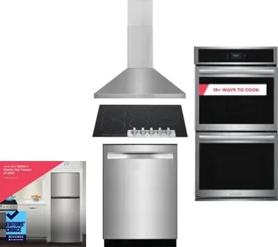 5 Piece Package Includes Refrigerator, Cooktop, Wall Oven, Hood And Dishwasher