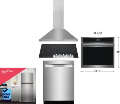 5 Piece Package Includes Refrigerator, Cooktop, Wall Oven, Hood And Dishwasher