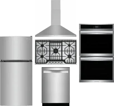 5 Piece Package Includes Refrigerator, Cooktop, Wall Oven, Hood And Dishwasher