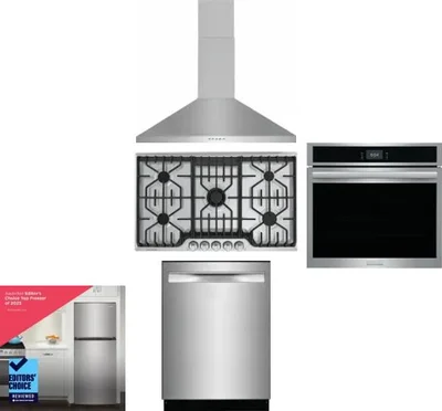 5 Piece Package Includes Refrigerator, Cooktop, Wall Oven, Hood And Dishwasher