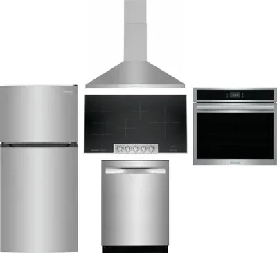 5 Piece Package Includes Refrigerator, Cooktop, Wall Oven, Hood And Dishwasher