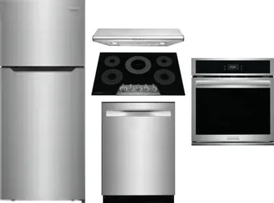 5 Piece Package Includes Refrigerator, Cooktop, Wall Oven, Hood And Dishwasher